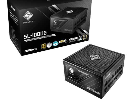 ASROCK PSU 1000W Gold Steel LFully Modular,80PLUS,135mm fanATX 3.1. PCIe 5.1, Japanese Capacitors