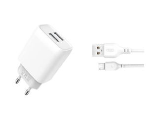 Slika XO 2-port USB punjač L57 2.4A, + micro USB kabl, 1m dužina, bijela